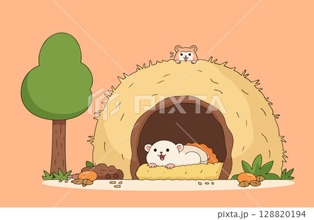Cartoon Mouse Sleeping in Burrow 128820194