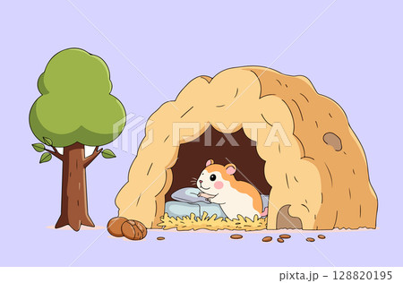 Cartoon Mouse Sleeping in Burrow Cartoon Mouse Sleeping in Burrow 128820195