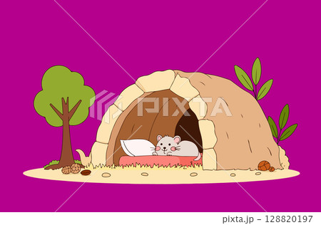 Cartoon Mouse Sleeping in Burrow 128820197