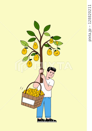 Man Carrying Lemon Tree and Full Basket 128820211