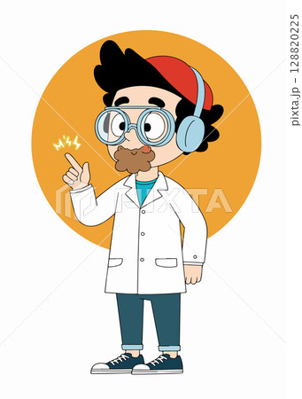 Cartoon Scientist with Goggles and Headphones Cartoon Scientist with Goggles and Headphones 128820225
