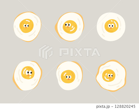 Set of cute cartoon fried eggs. Vector illustration in cartoon style. 128820245