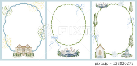 Wedding Invitation Templates With Villa, Swans And Fireworks 128820275