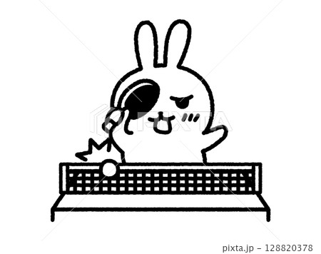 卓球でネットインする、うさぎ（線画）のイラスト 128820378