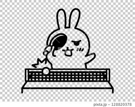 卓球でネットインする、うさぎ（線画）のイラスト 128820378