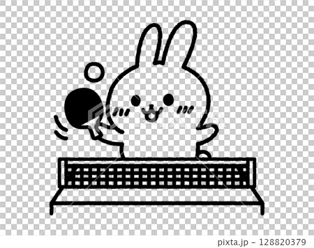 練習乒乓球的兔子(線條畫)的插圖 練習乒乓球的兔子(線條畫)的插圖 128820379