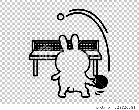 兔子打乒乓球的插圖（線畫） 128820381