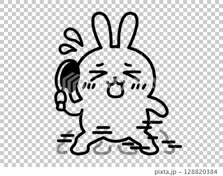 兔子練習乒乓球步法的插圖(線畫) 兔子練習乒乓球步法的插圖(線畫) 128820384