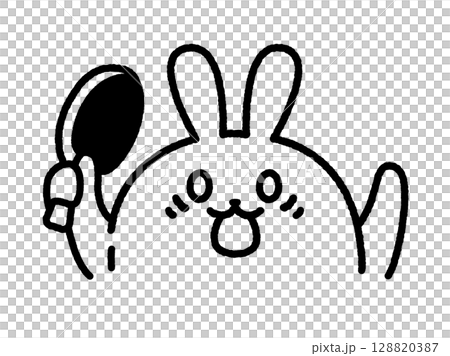 Illustration of a surprised table tennis rabbit (line drawing) 128820387