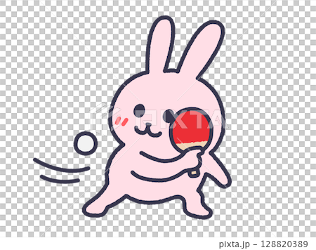 Illustration of a rabbit (line drawing color) of a table tennis cutman 128820389