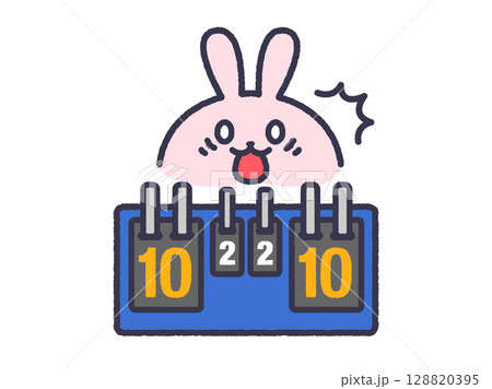 卓球でデュースになった、スコアボード（線画カラー）のイラスト 128820395