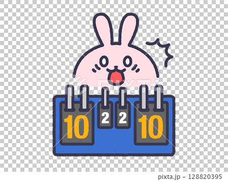 乒乓球記分牌插圖（彩色線圖），顯示乒乓球比賽為平分 128820395