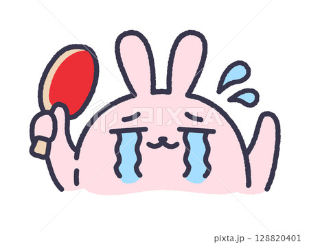 号泣する、卓球うさぎ（線画カラー）のイラスト 128820401
