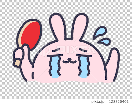 哭泣的乒乓球兔子插圖（線條畫上色） 128820401