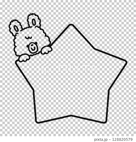 星からひょっこり顔出すウサギ 線画 星からひょっこり顔出すウサギ 線画 128820579