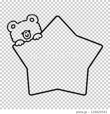 星からひょっこり顔出すクマ　線画 128820581