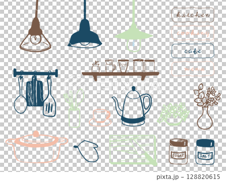 シンプルなカフェキッチンのアイコンセット 128820615