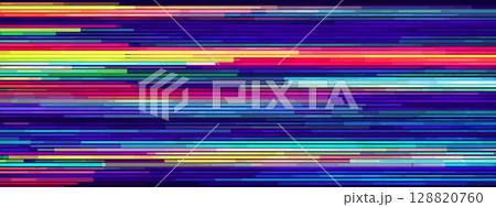 Gamer glitch background with pixel cyberpunk effects and digital screen distortion. Abstract blue noise patterns and static overlays for video game art. Retrowave light effects with geometric shapes. 128820760