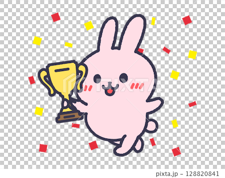 贏得乒乓球比賽的兔子插圖（彩色線畫） 128820841