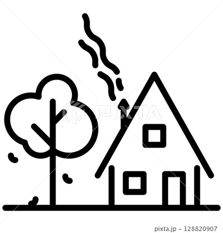 Autumn House with Smoke and Tree Line Icon Autumn House with Smoke and Tree Line Icon 128820907