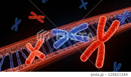 人体とDNAと染色体のイメージ 128821384