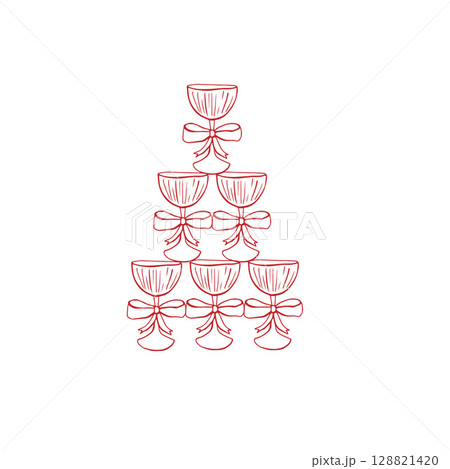 Vector red glas with red whimsical bow and cherry 128821420