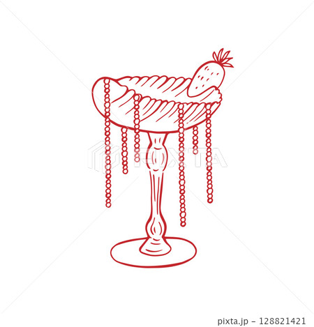 Vector red glas with red whimsical bow and cherry 128821421