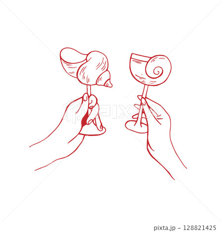 Vector red glas with red whimsical bow and cherry 128821425