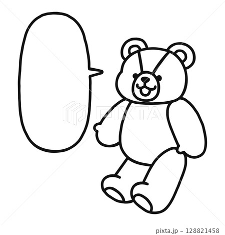 可愛いクマのぬいぐるみと吹き出し 線画 可愛いクマのぬいぐるみと吹き出し 線画 128821458