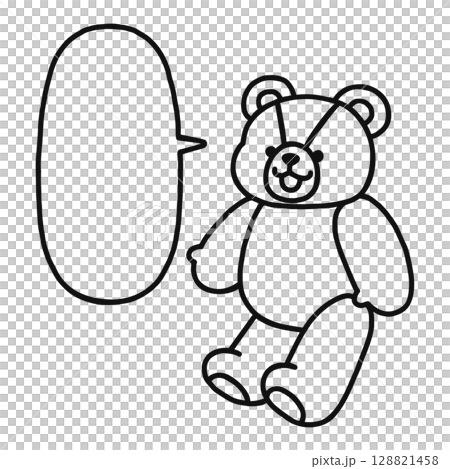 可愛いクマのぬいぐるみと吹き出し 線画 可愛いクマのぬいぐるみと吹き出し 線画 128821458