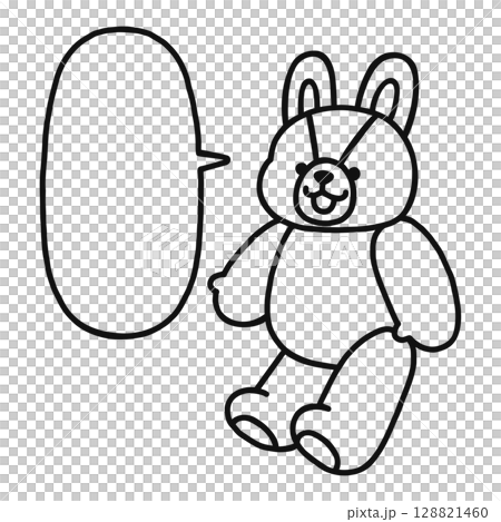 Cute stuffed rabbit and speech bubble line drawing 128821460