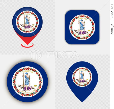 Set of Virginia State Flag Icons and Map Pins.のイラスト素材 [128821634] - PIXTA