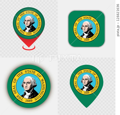 Set of Washington State Flag Icons and Map Pins.のイラスト素材 [128821636] - PIXTA