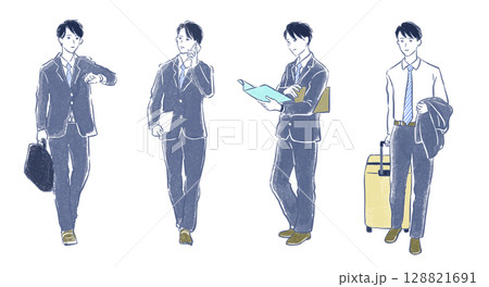 ビジネススーツを着ている男性の全身イラストセット 128821691