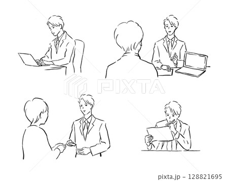 ビジネススーツを着ている男性のイラストセット 128821695