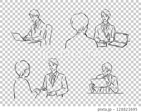 ビジネススーツを着ている男性のイラストセット 128821695