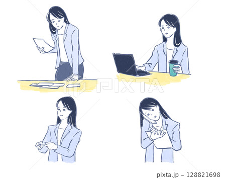 ビジネススーツを着ている女性のイラストセット ビジネススーツを着ている女性のイラストセット 128821698