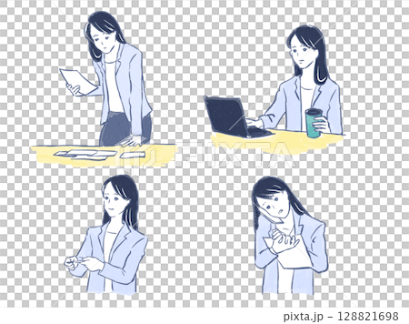 ビジネススーツを着ている女性のイラストセット ビジネススーツを着ている女性のイラストセット 128821698