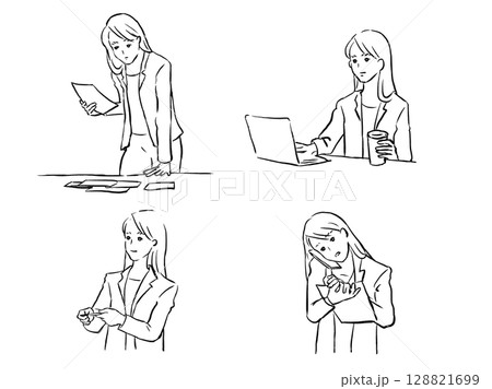 ビジネススーツを着ている女性のイラストセット ビジネススーツを着ている女性のイラストセット 128821699