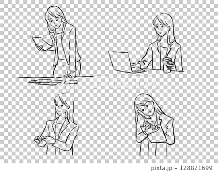 一名身穿西裝的婦女的插圖集 128821699