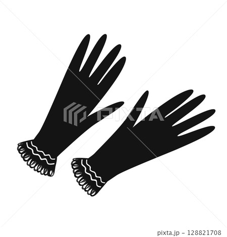 Elegant female black gloves with lace. Vector isolated illustration. 128821708