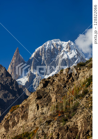 Lady finger and Hunza peak mountains with snow capped.in the autumn scenery, Karakoram range. Hunza valley, Pakistan 128822066