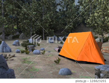 3D Camping Scene with Tent in Forest 3D Camping Scene with Tent in Forest 128823201