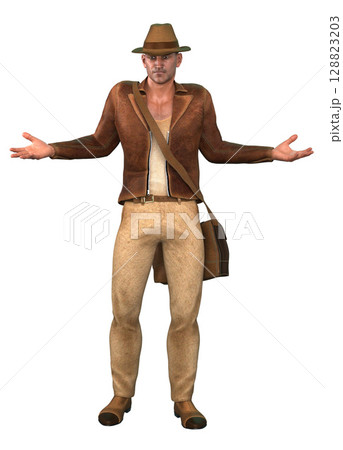 3D Explorer Man in Brown Leather Jacket 3D Explorer Man in Brown Leather Jacket 128823203