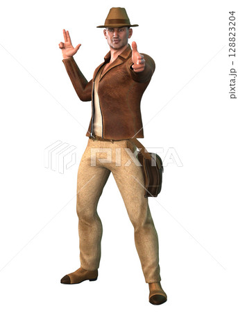 3D Explorer Man in Brown Leather Jacket 3D Explorer Man in Brown Leather Jacket 128823204