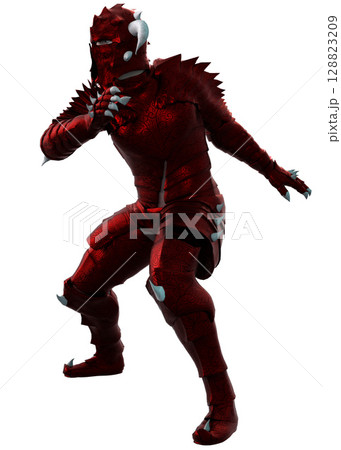3D Fantasy Warrior in Red Ornate Horned Armor 128823209