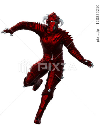 3D Fantasy Warrior in Red Ornate Horned Armor 128823210