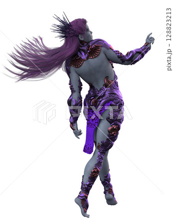 3D Futuristic Female Warrior in Purple Cyber Armor 128823213