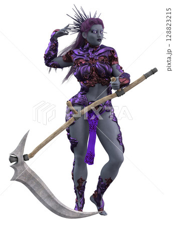 3D Futuristic Female Warrior in Purple Cyber Armor 3D Futuristic Female Warrior in Purple Cyber Armor 128823215