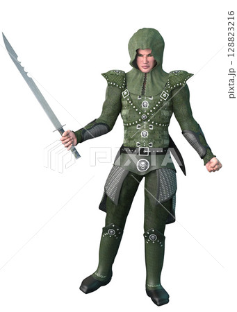 3D Render of Medieval Warrior in Green Armor 3D Render of Medieval Warrior in Green Armor 128823216
